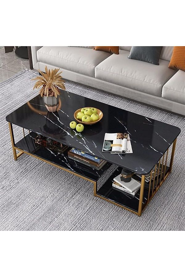 Vital-Coffee Table with Storage, Rectangular Sofa Tables Open Shelf for Living Room, Center Marble F 1