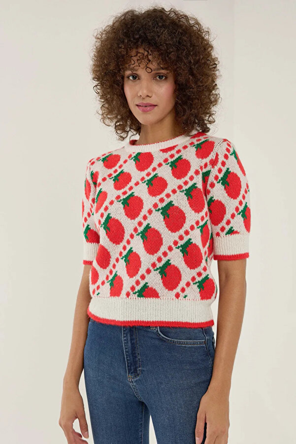 Hiccup Patterned Short Sleeve Knitwear Sweater- Trendyol