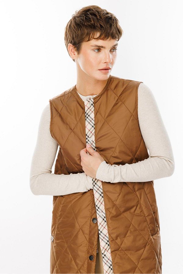 Micca Unique 24 Garni Detailed Quilted Long All Time Sports Vest Earth Trendyol