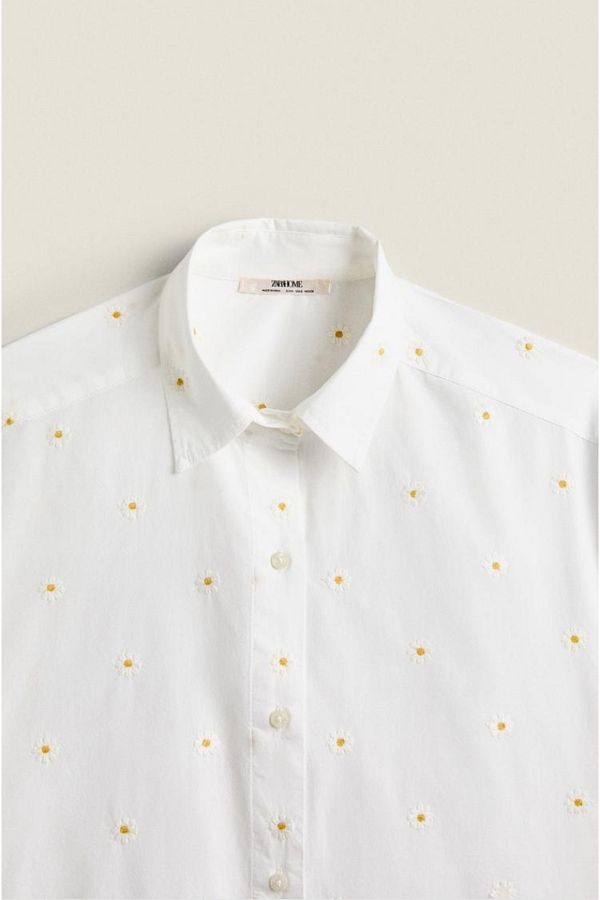 Zara Embroidered Daisy Cotton Shirt Trendyol