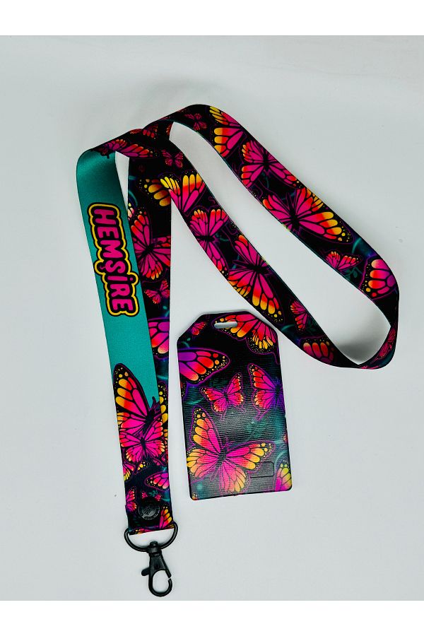 CİCCİBİCCİSHOP-New Butterfly Model Nurse 25 mm (Wide) Neck Strap Rope and Silicone Card Holder 1