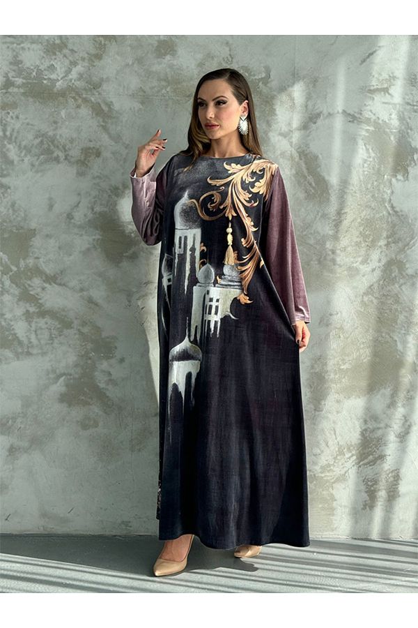 fiore fashion Winter Velvet Muslim Dress Plus Size Caftan Ferace Suitable for Size 38 42 Trendyol