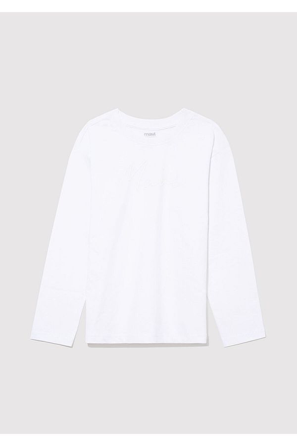 Mavi-Tricou alb cu mânecă lungă cu imprimeu cu logo Regular Fit / Regular Fit 7610220 -620 1