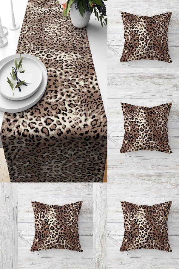 on the clouds-Leopard Patterned Table Different Ranir Models Decorative Set of 4 Throw Pillow Covers 1