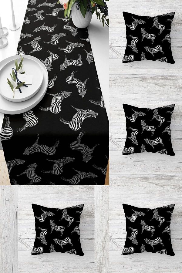 on the clouds-Zebra Patterned Table Different Ranir Models Decorative Set of 4 Throw Pillow Covers 1