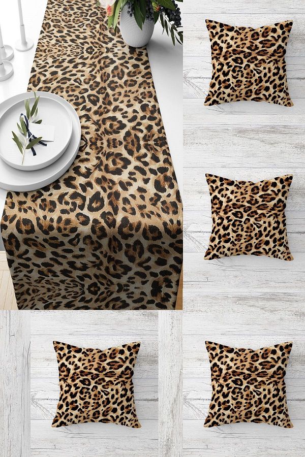 on the clouds-Leopard Patterned Table Different Ranir Models Decorative Set of 4 Throw Pillow Covers 1