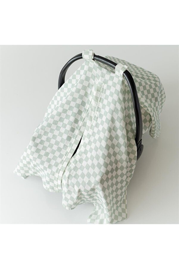 Mama Yoyo Baby Kids %100 Organik Müslin Puset Örtüsü Mint Dama