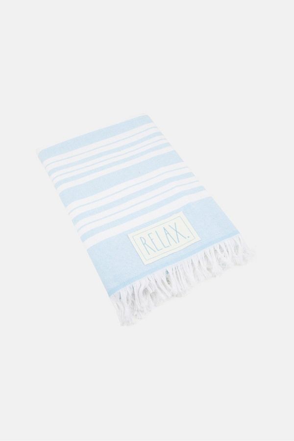 Rae dunn Relax Embroidered Beach Towel 91 L x 173 W cm White and Blue Trendyol