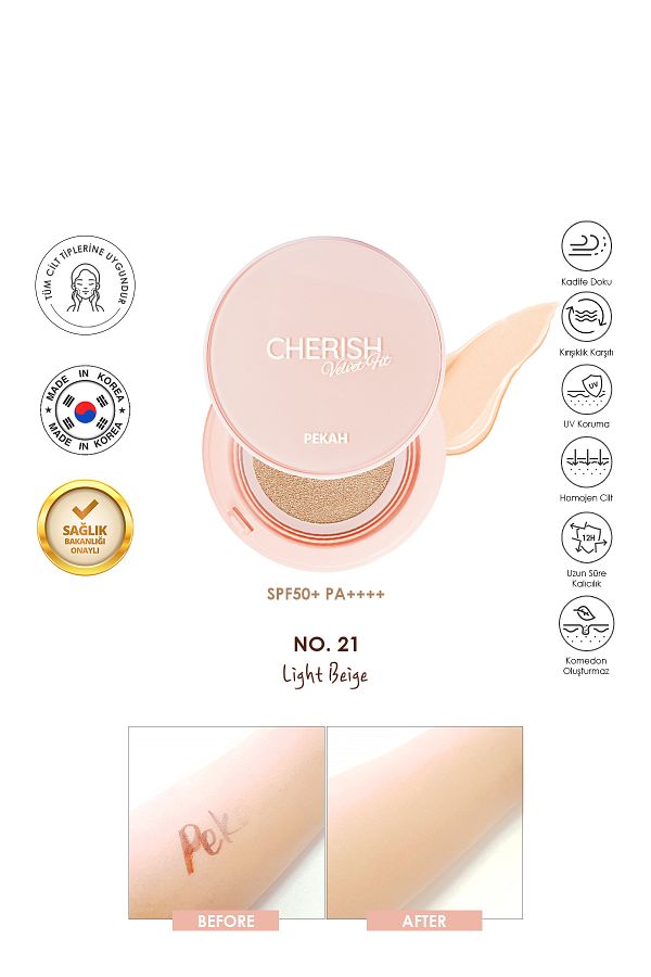 PEKAH-Spf 50 Pa Uva/uvb High Coverage Cherish Velvet Cushion Foundation 21 Medium Dark Beige 14gr 1