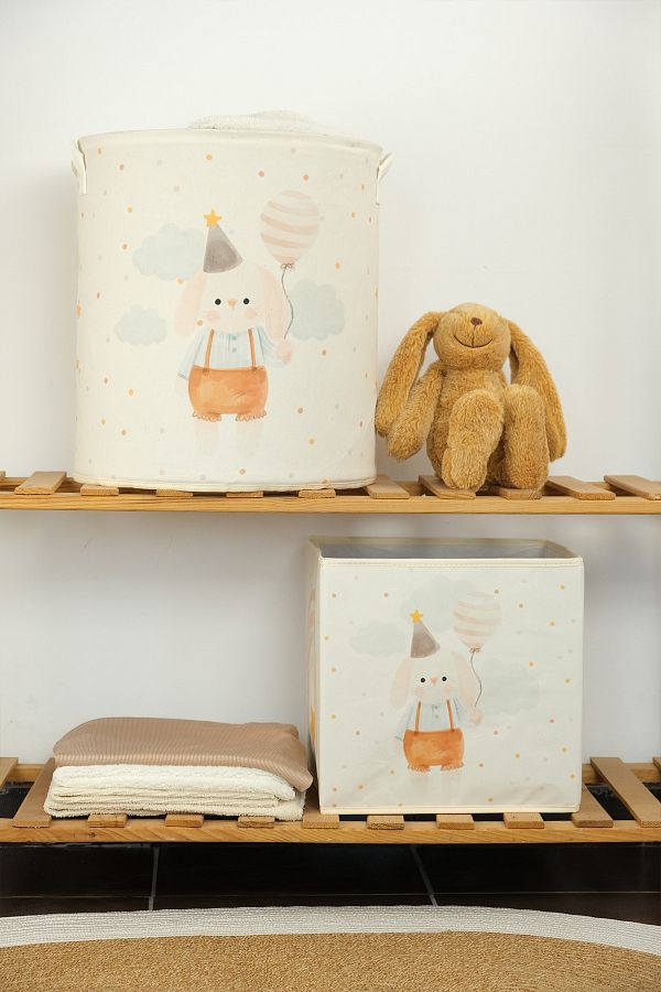 PRENDİ HOME-Multi-Purpose Toy Box with Rabbit Figure and Non-Mesh Laundry Basket 1