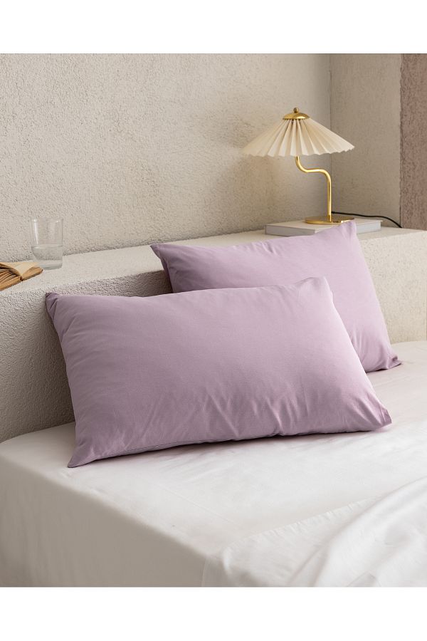 Madame Coco-Manon 100% Cotton Ranforce Plain Set of 2 Pillowcases - Light Plum 1