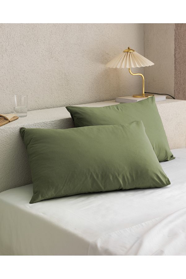 Madame Coco-Manon 100% Cotton Ranforce Plain Set of 2 Pillowcases - Khaki 1