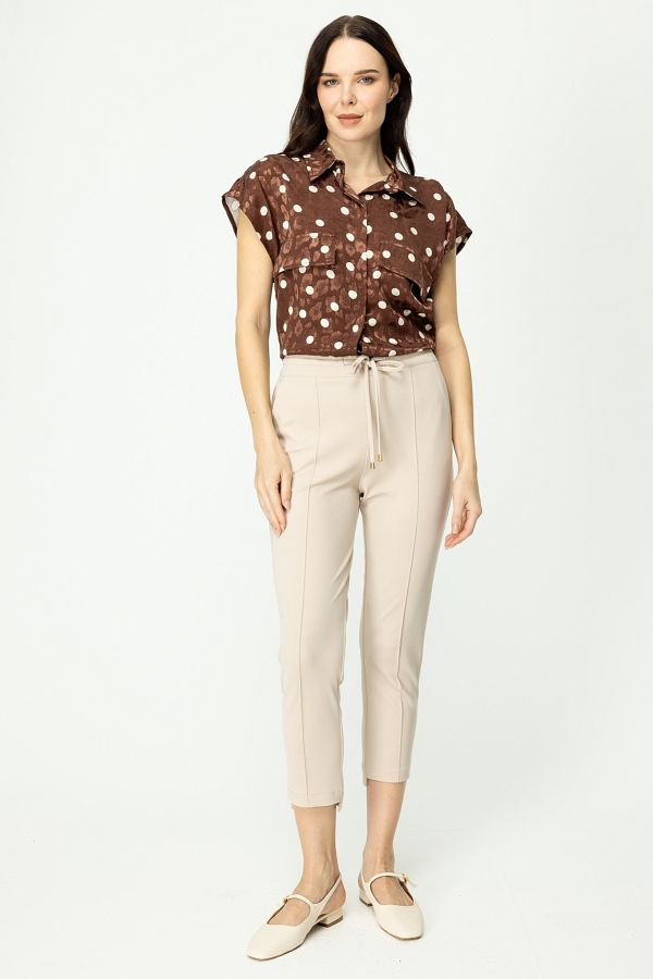 ON-Lace-Up Trousers with Turned Front and Elastic Waist 1
