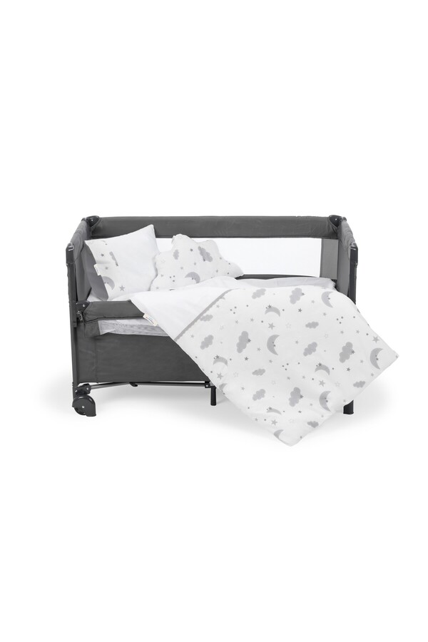Genel Markalar Lüks Park Yatak Bebek 6 Parça Uyku Seti - Gri Bulut ve Ay