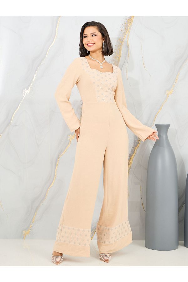 Styli Embellished Sweetheart Neck Wide Leg Jumpsuit Trendyol