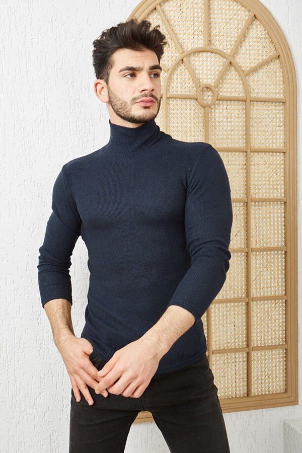 favorimgym Men s Navy Blue Lycra Turtleneck Sweater Trendyol