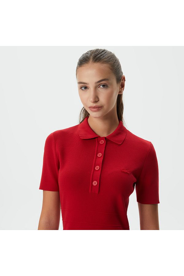 Lacoste Red Long Sleeve Shirt Collar Women s Dress Trendyol