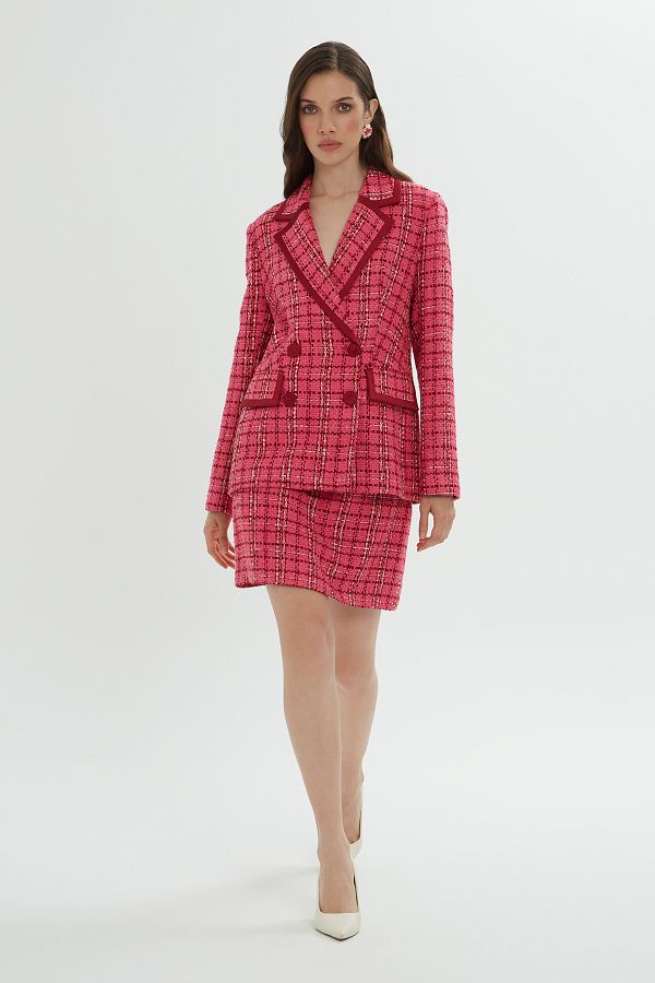 GIZIA Pink Plaid Patterned Jacket and Skirt Set Trendyol