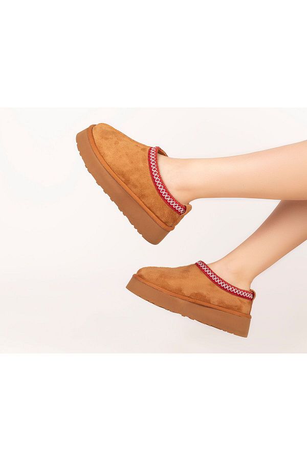 rasputin Sweet Tan Suede Fur Lined Flat Sole Sabo House Slippers Trendyol