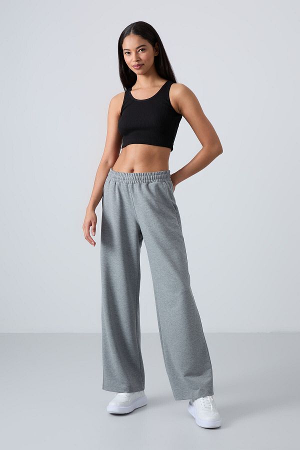 Tommy Life Grey Melange High Waisted Pocketed Comfortable Form Wide Leg Women s Tracksuit Bottom 94567 Trendyol