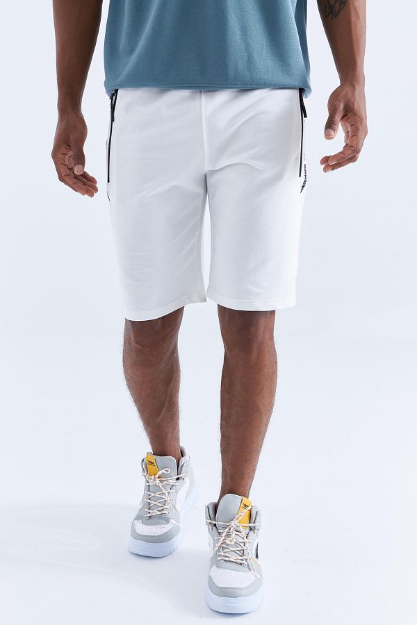Tommy Life Ecru Men s Shorts Zipper Pocket Text Detail Standard Size 81141 Trendyol