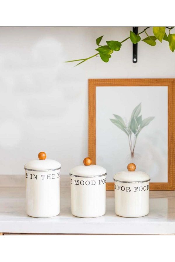 By Hanedan-Cream Retro Enamel Storage Containers 3 Size Jars 1