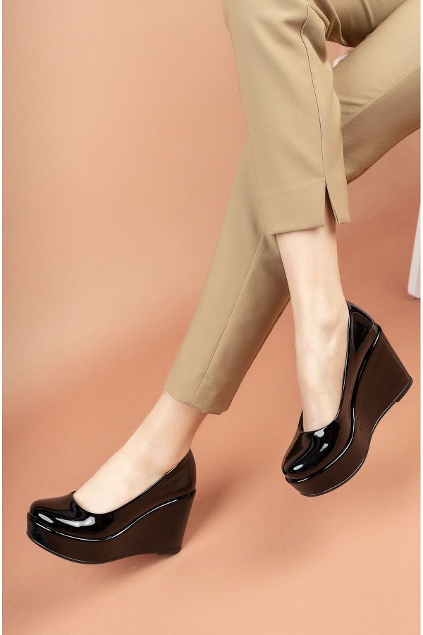 owwox club Romano Black Patent Leather 9 cm Wedge Heeled Shoes Narrow Mold Product Description Trendyol