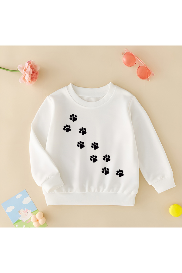 CDA Sevimli Pati İzleri Unisex Kız Erkek Bebek Beyaz Sweatshirt