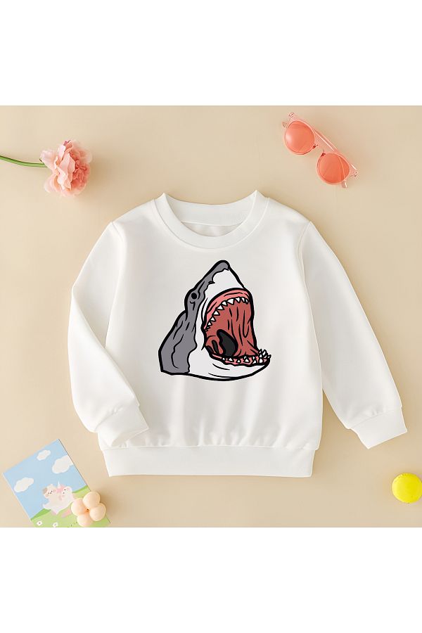 CDA Shark Mouth Unisex Baby Girl White Sweatshirt Trendyol