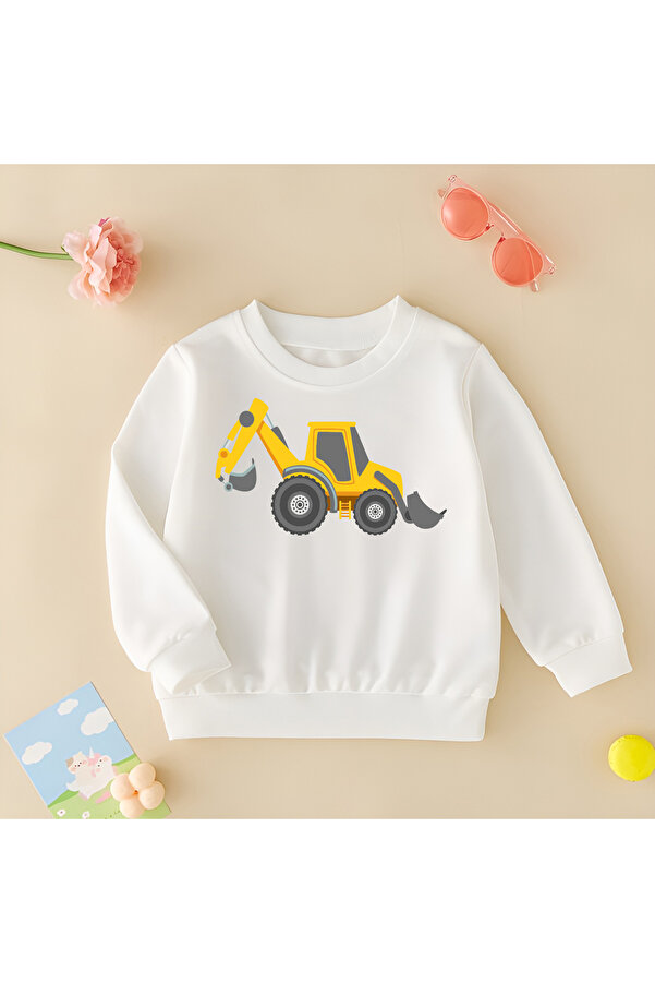 CDA İnşaat Kepçesi Unisex Kız Erkek Bebek Beyaz Sweatshirt