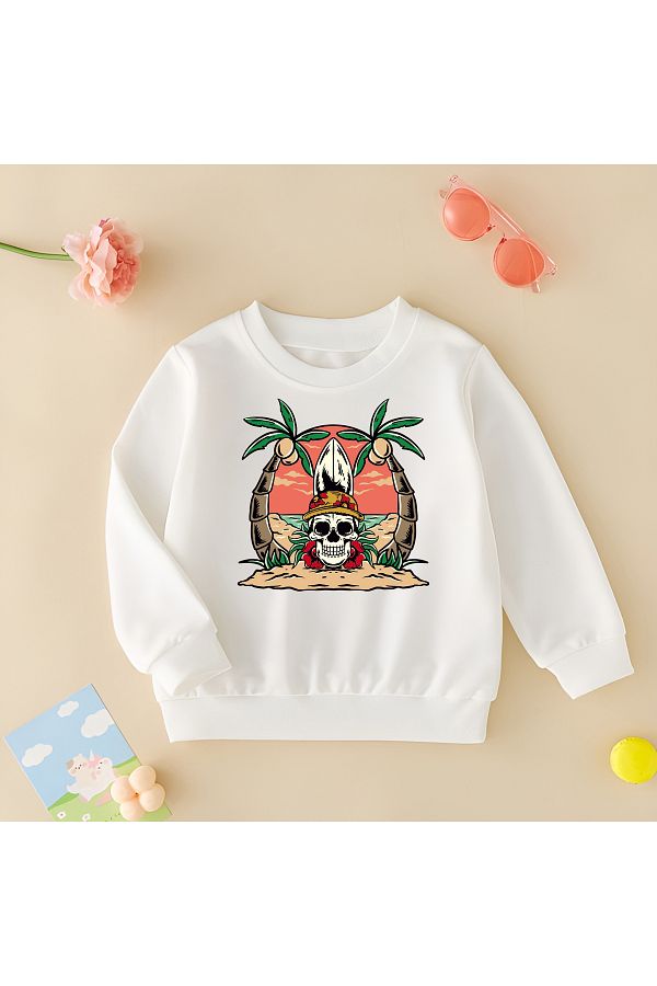 CDA Hawaii Skull Unisex Baby Girl White Sweatshirt Trendyol