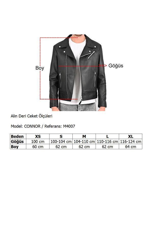 AL N Men s Black Biker Leather Jacket Connor Genuine Leather Trendyol