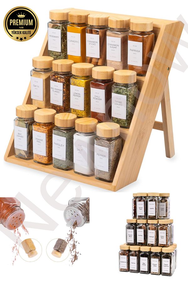 MASTER KİTCHEN-15 Pieces Spice Jar with Stand, Spice Stand, Spray Head, Spice Jar with Label 120 ml 1