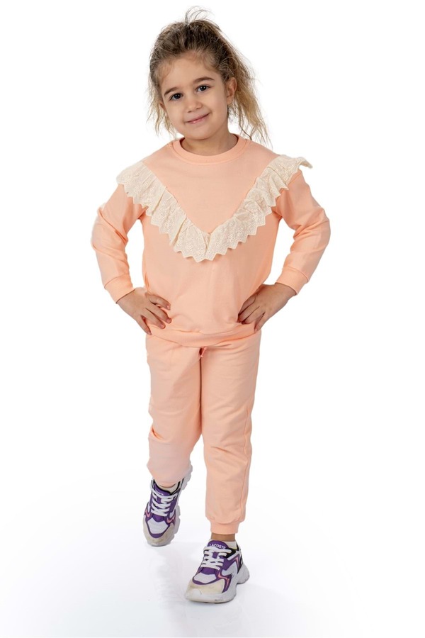 Mnk Baby&Kids Fistolu Bisiklet Yaka İkiiplik Kız Eşofman Takım MNK0573 SOMON