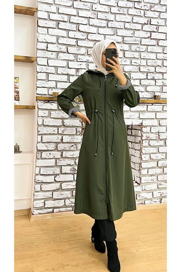 ALN SS COLLECT ON Plus Size Zippered Self Lined Long Hijab Trench Coat Trendyol