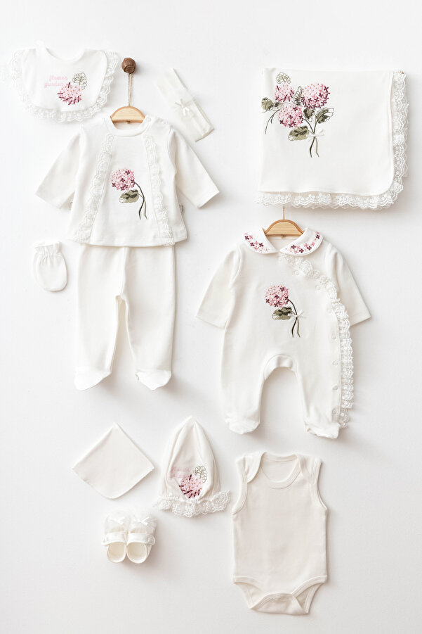 yukobaby bebeğiniz için en doğalı KIZ BEBEK ÇİÇEK İŞLEMELİ LÜX 10'LU YENİDOĞAN HASTANE ÇIKIŞI ZIBIN SETİ YK5434322