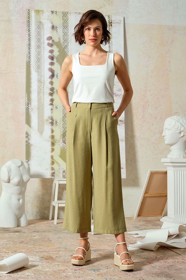 UPGRADE Olive Culotte Modal Trousers Trendyol