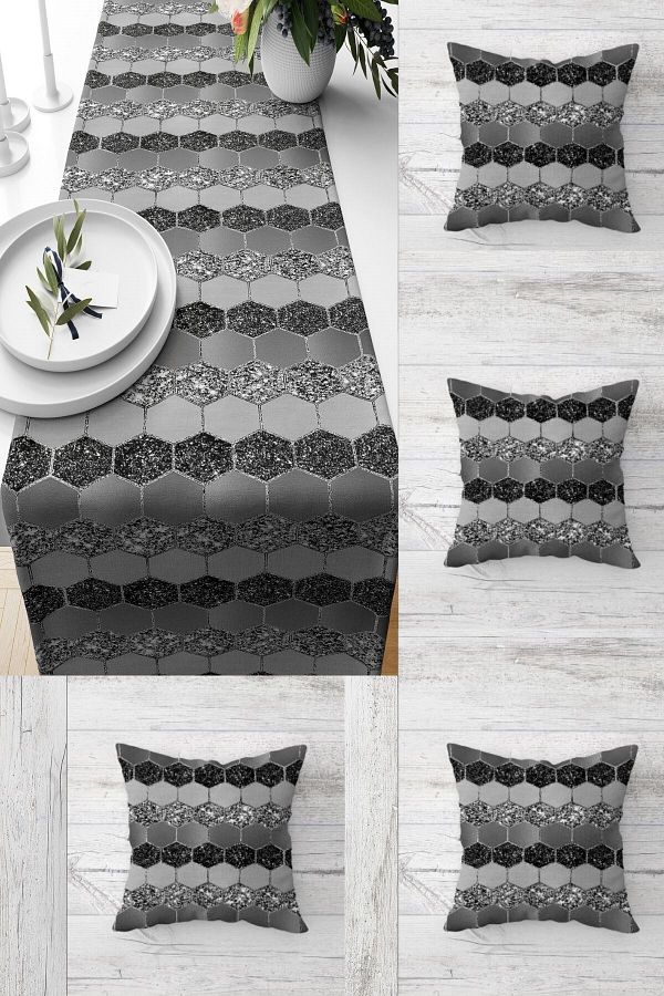 on the clouds-Geometric Patterned Honeycomb - Sequined Table, Different Ranir Models, Decorative 4-Piece Throw Pillow Cover Set 1
