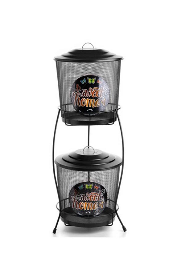 Rasanet-Metal Wire Mesh 2 Layer Potato Onion Container Black Royaleks-M-0113 1