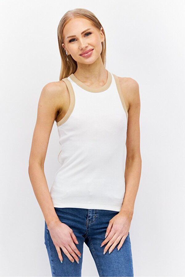 Esprit-Women Round Neck Sleeveless Plain Tank Top, White 1