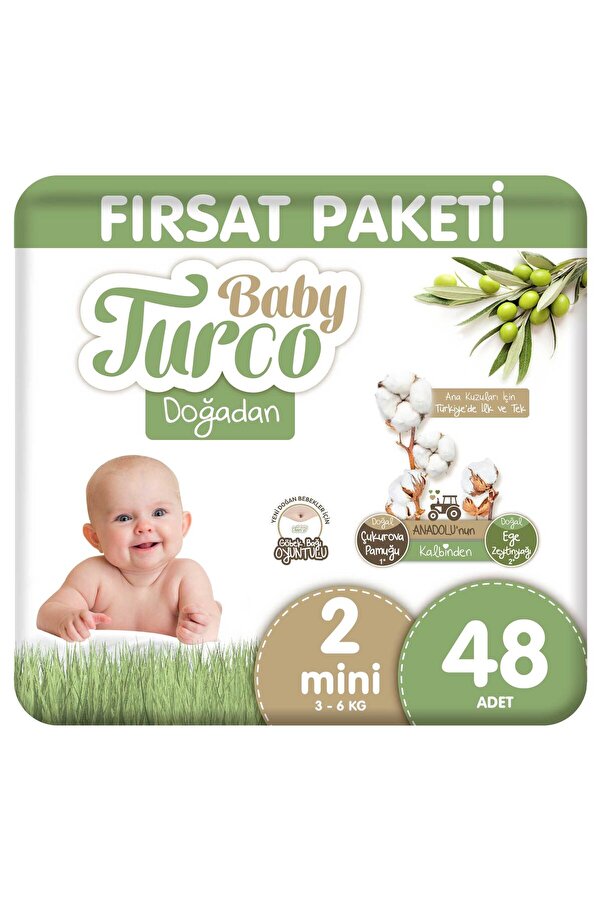 Baby Turco Doğadan Fırsat Paketi Bebek Bezi 2 Numara Mini 48 Adet