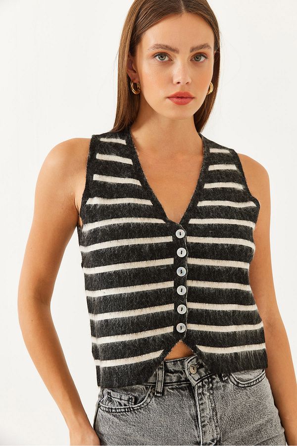 Bianco Lucci-Gestreifte Strickweste für Damen TY 231005 60251905 1