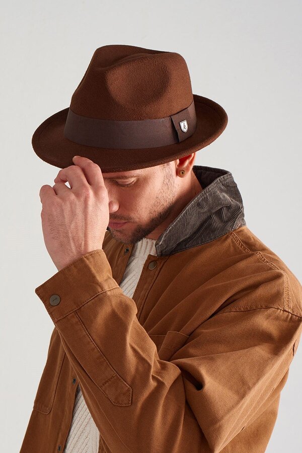 Külah Men's Brown Felt Trilby Fedora Hat- Trendyol