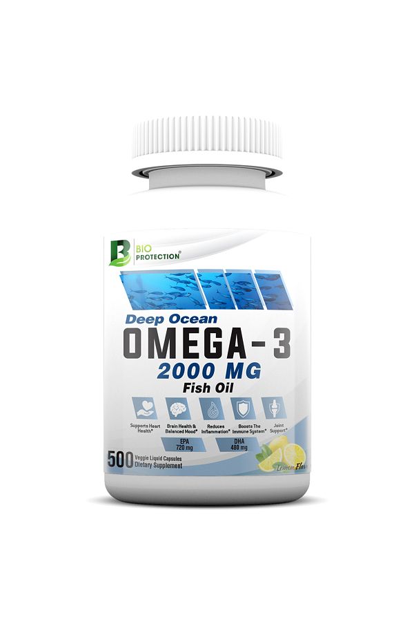 BIO PROTECTION-Omega 3 Fish Oil, 500 Veggie Liquid Capsules, 2000 mg 1