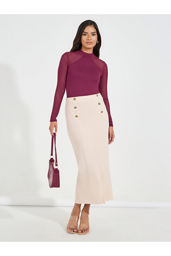 Styli High Neck Knit Bodysuit with Mesh Sleeves- Trendyol