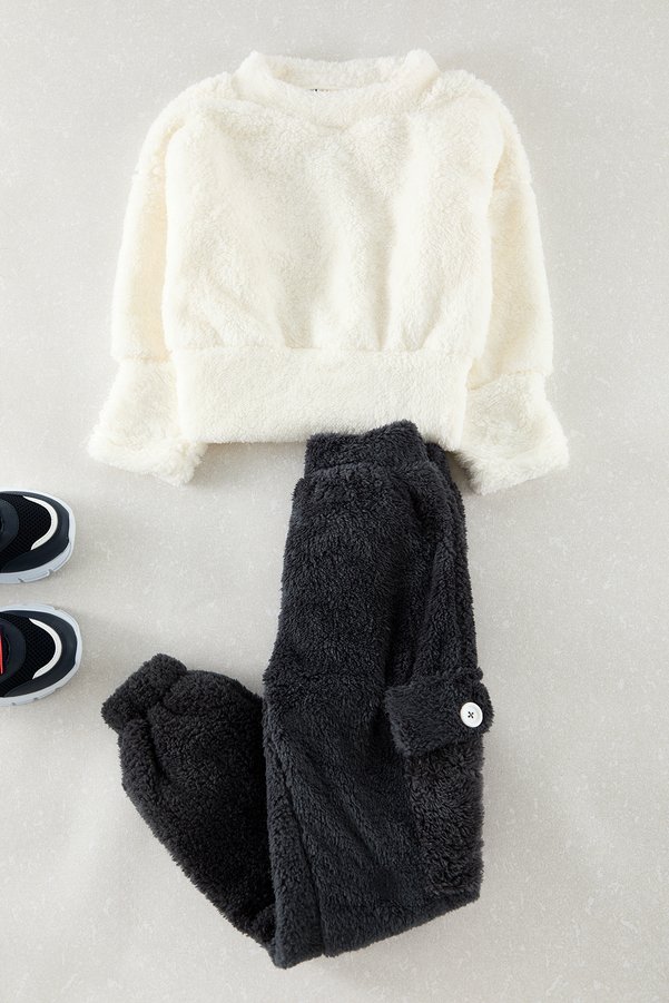 TRENDYOLKIDS Ecru Girl's Textured Knitted Bottom-Top Suit Tkdaw25Au00132