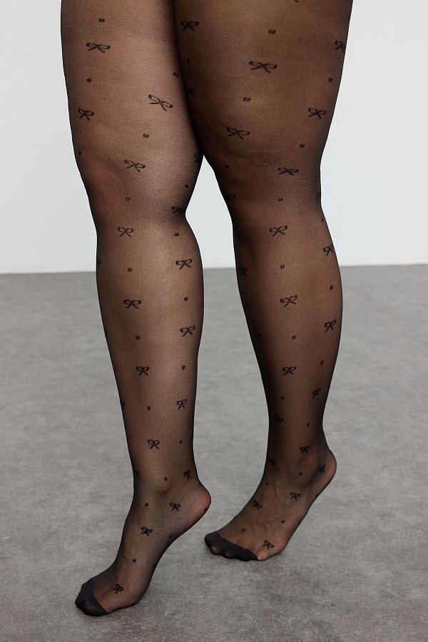 Trendyol Curve-Schwarze Strumpfhose mit Schleifenmuster in Übergröße – 15 Den, 2er-Pack TBBAW25KC00003 1
