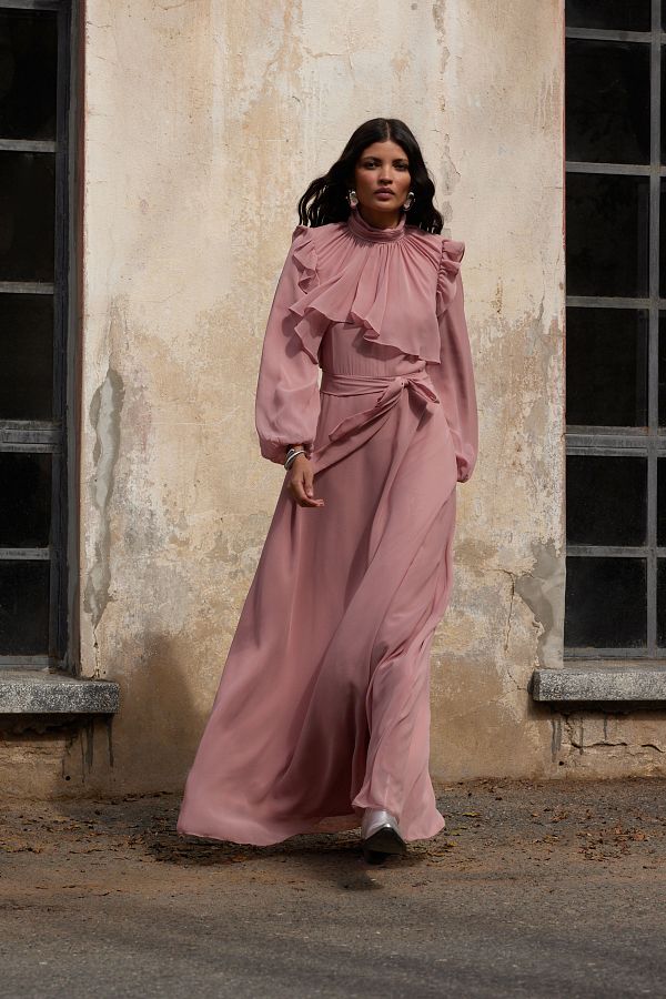 Trendyol Modest-Dusty Rose Chiffon-Abendkleid – Rüschendetails, TCTAW25DB00017 1