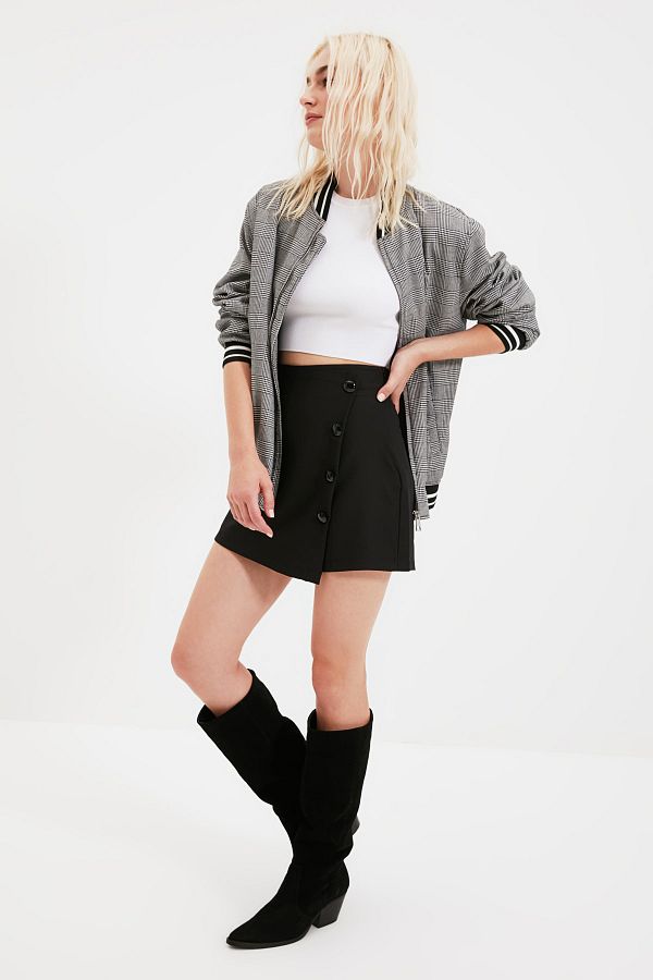 Trendyol Collection-Λεπτομερής υφασμένη φούστα με μαύρο κουμπί TCLAW19BY0045 1