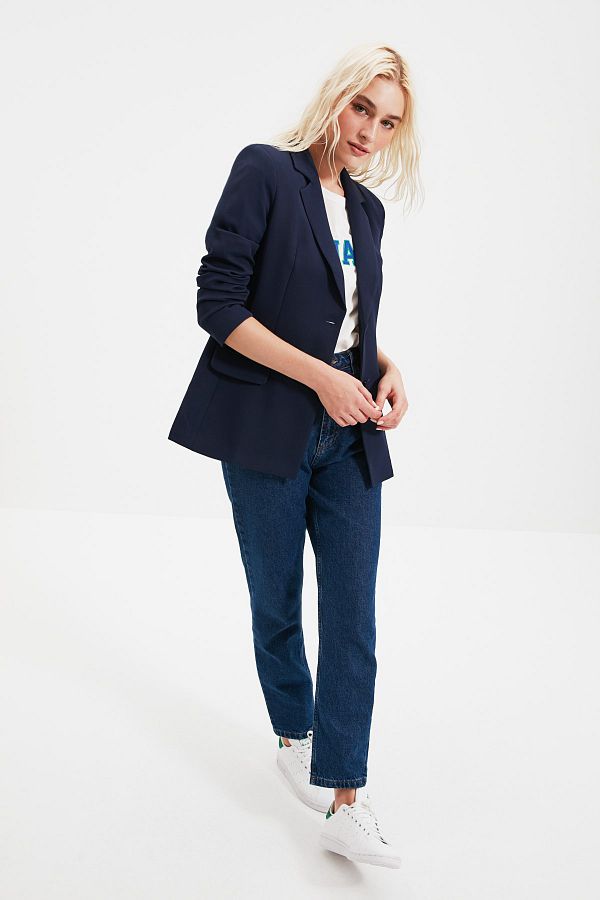 Trendyol Collection-Темно-синій піджак з тканого підкладкового матеріалу TWOSS20CE0126 з регулярною підкладкою 1